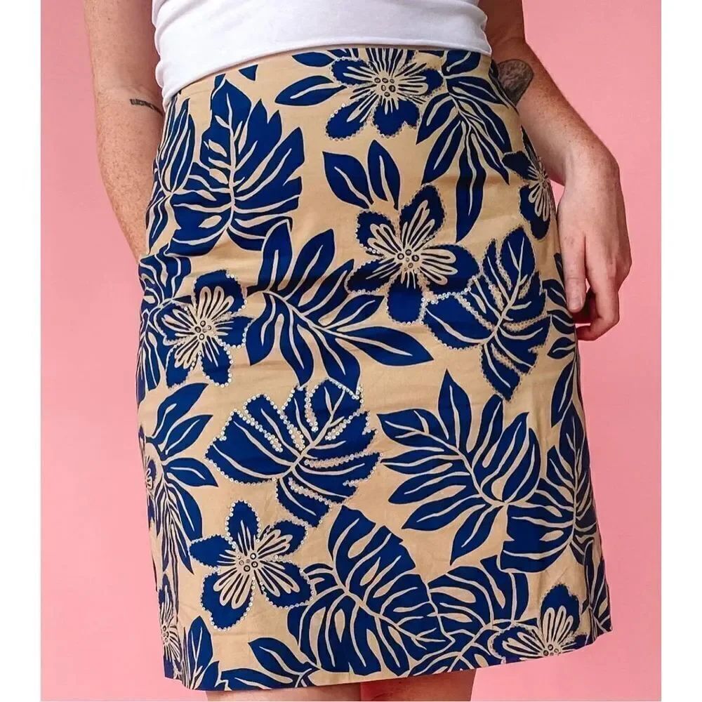 Talbots tropical print sequined skirt cotton stretch size 6